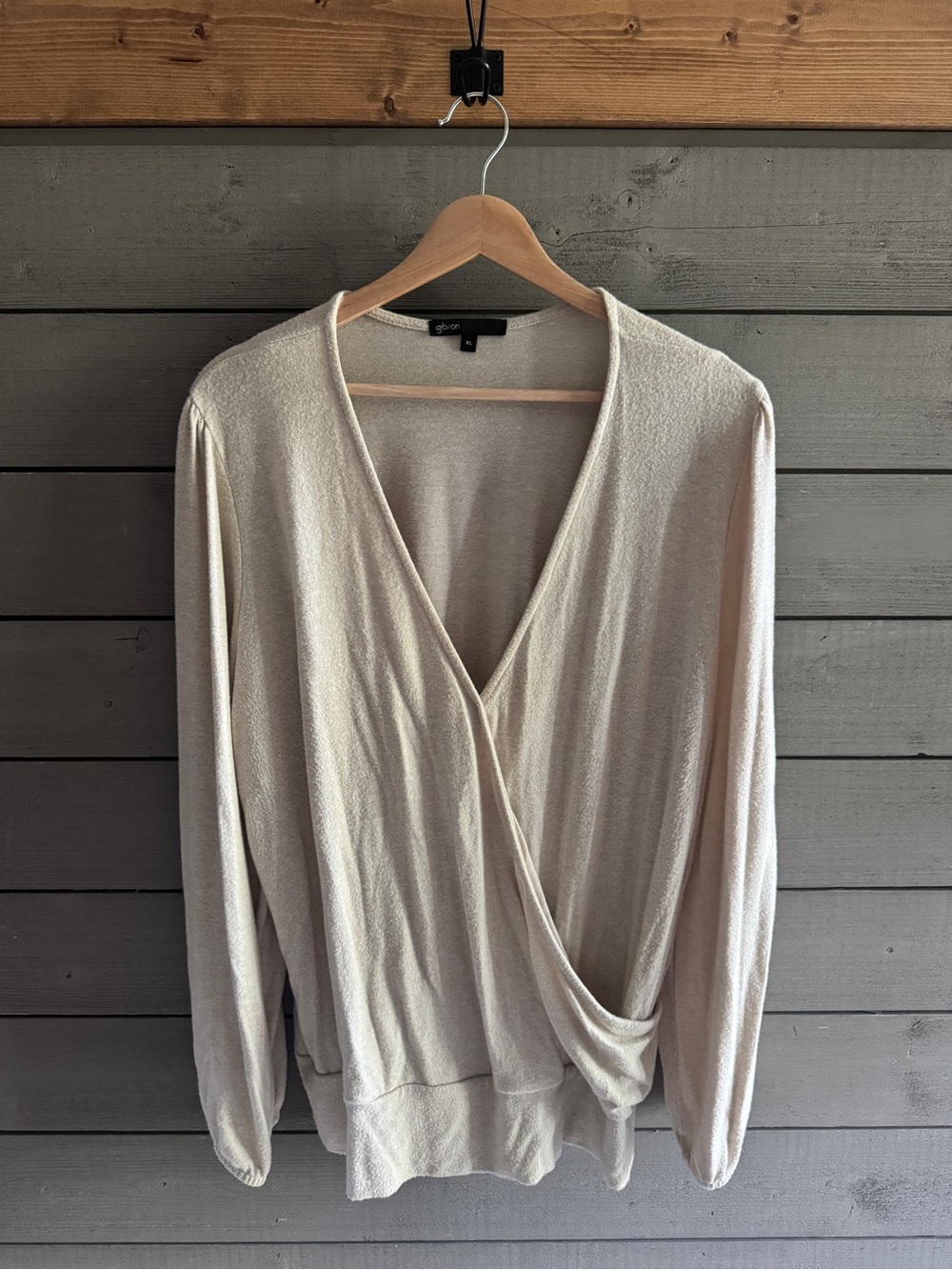 Gibson Light Cream V-Neck Draped Wrap Sweater